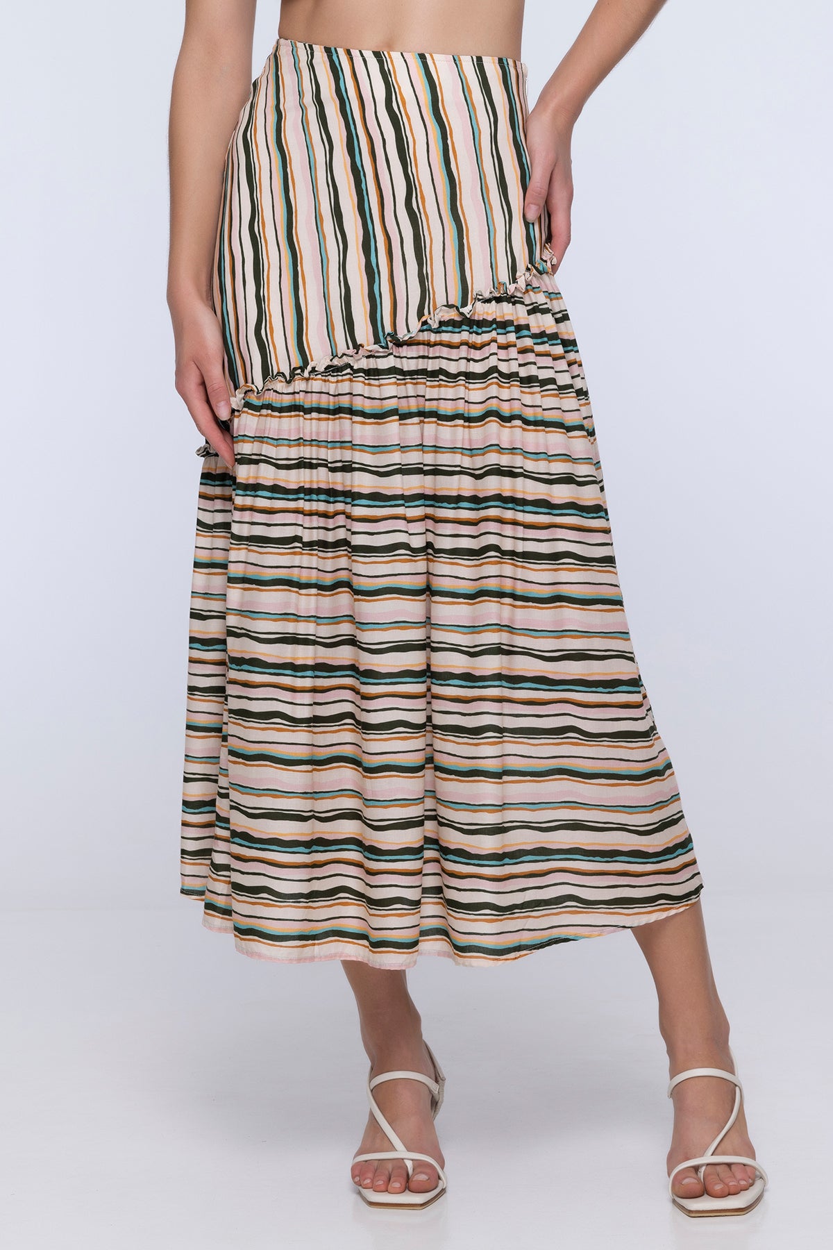 Zephyr Stripe Asymmetrical Skirt